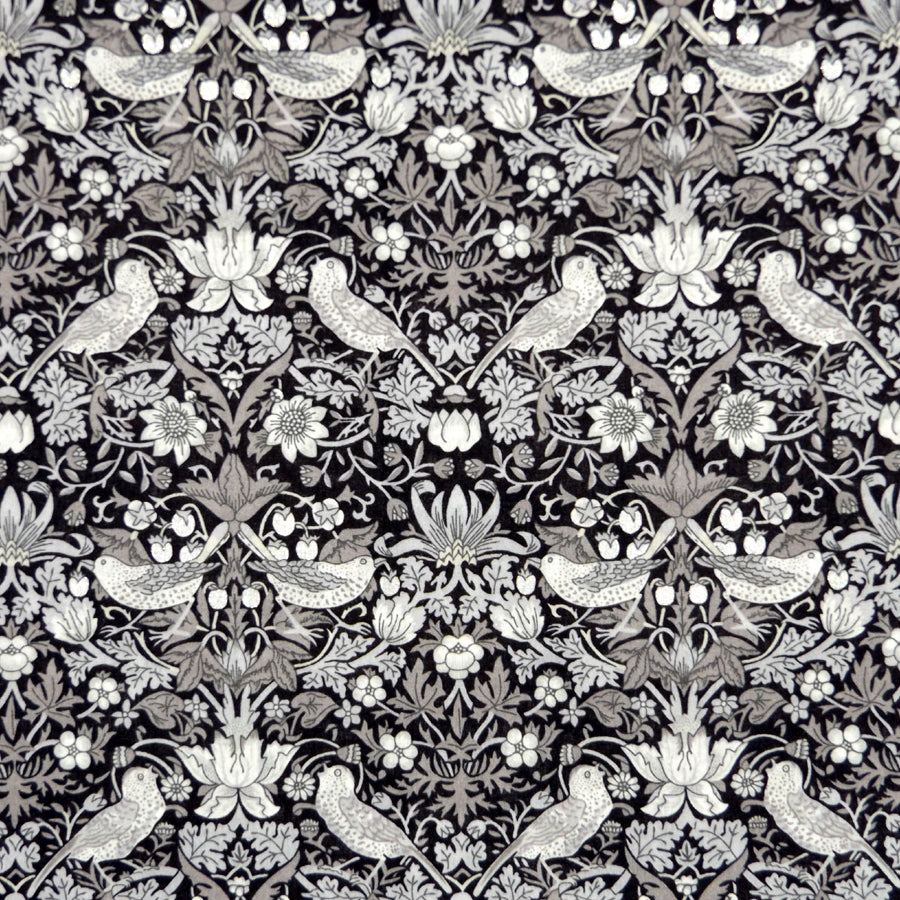 BLACK & SILVER 'STRAWBERRY THIEF' LIBERTY LAWN COTTON POCKET SQUARE HANDKERCHIEF