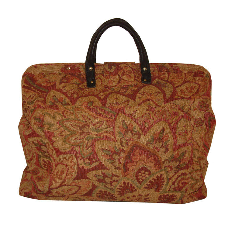 ROSE FLORAL CHENILLE TAPESTRY CARPET BAG