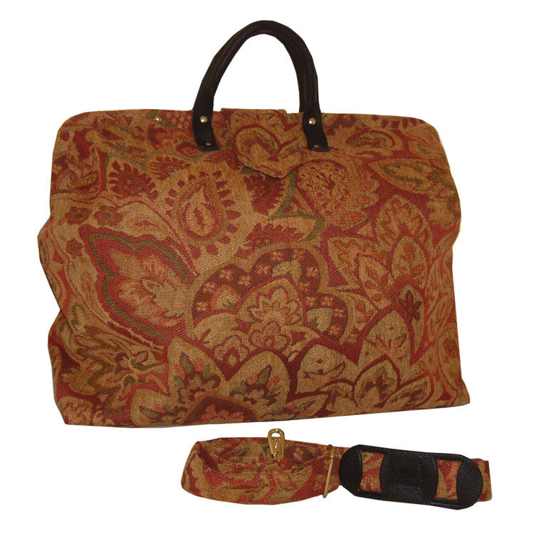 ROSE FLORAL CHENILLE TAPESTRY CARPET BAG