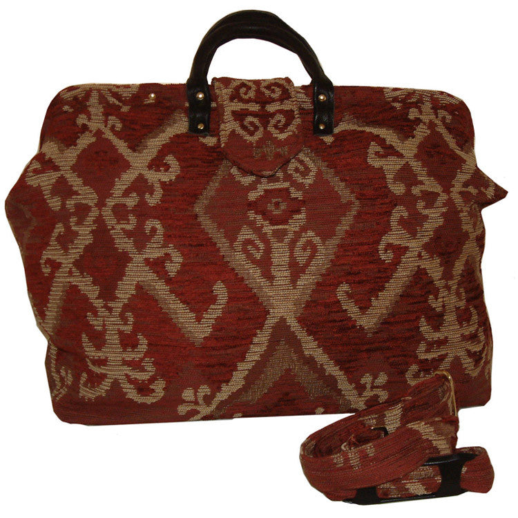 TAN & BRICK RED KILIM CHENILLE CARPET BAG