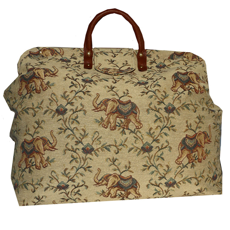 BOMBAY ELEPHANTS ON GOLDEN SAND TAPESTRY CARPET BAG