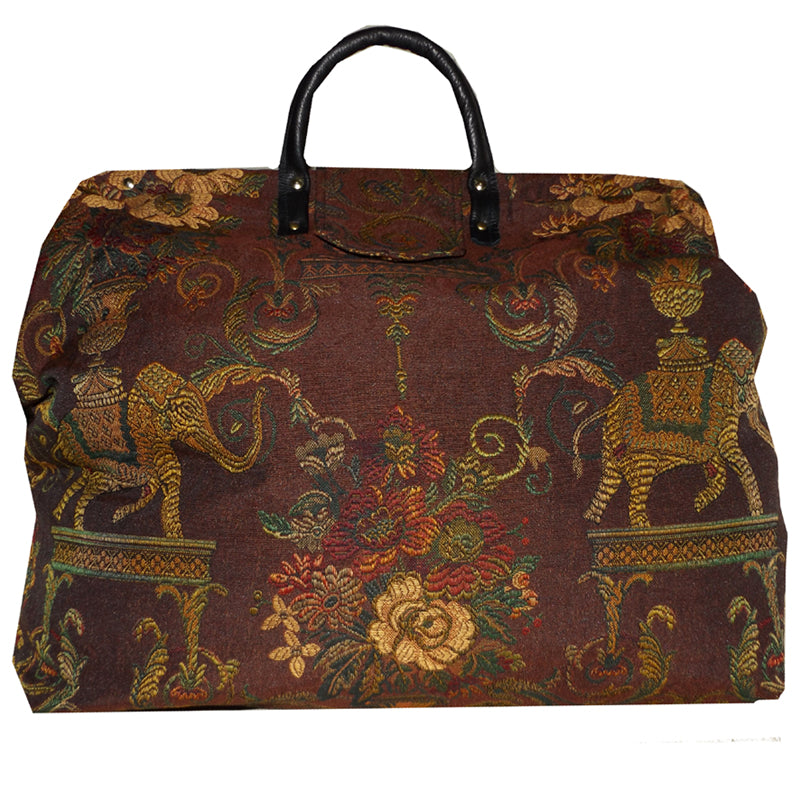 ELEPHANTS & FLOWERS WOVEN TAPESTRY CARPET BAG