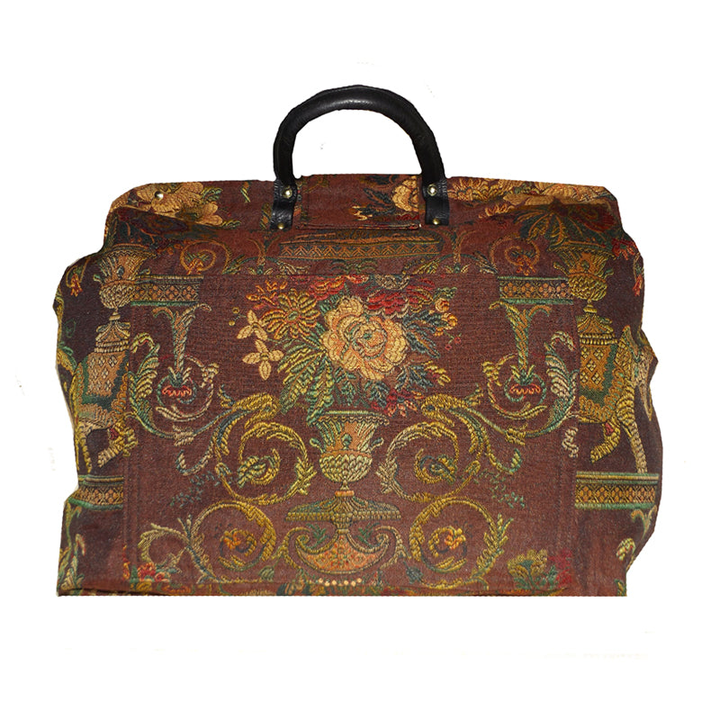 ELEPHANTS & FLOWERS WOVEN TAPESTRY CARPET BAG