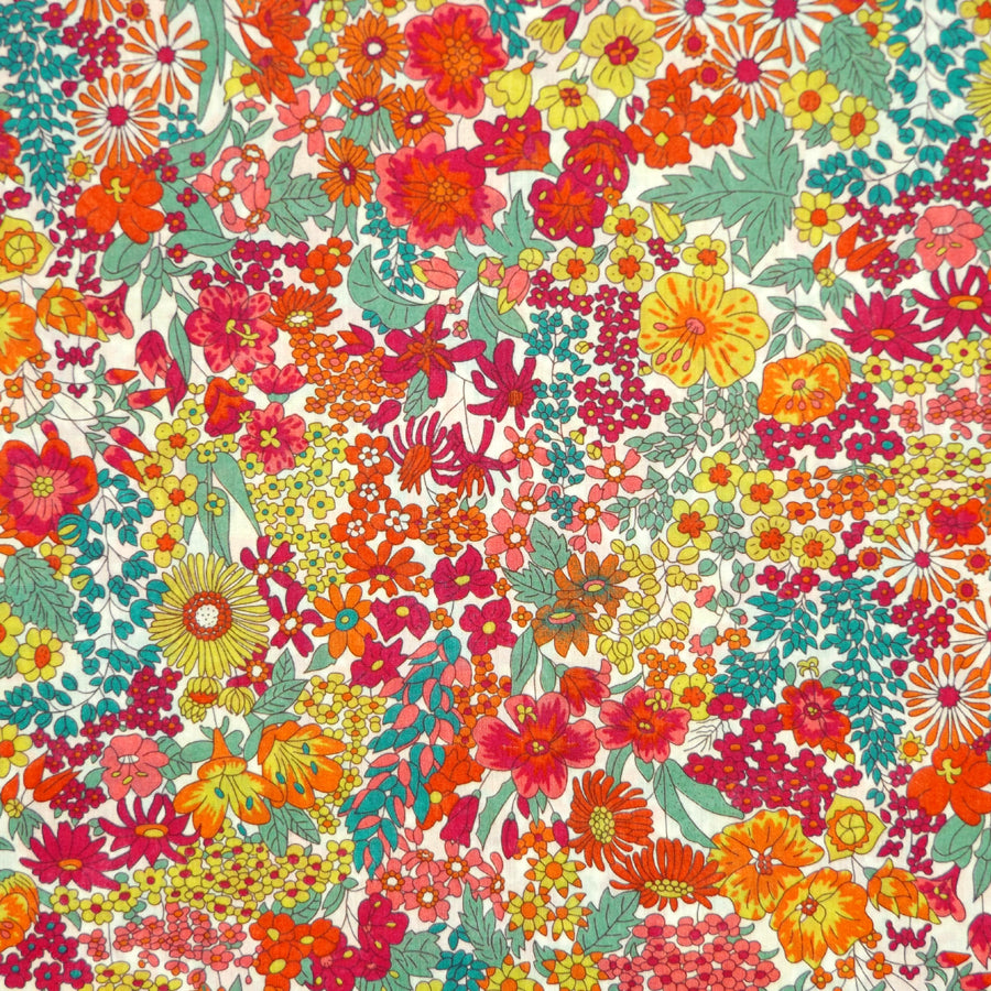 RED, ORANGE & MULTICOLOR FLORAL 'MARGARET ANNIE' LIBERTY LAWN COTTON HANDKERCHIEF