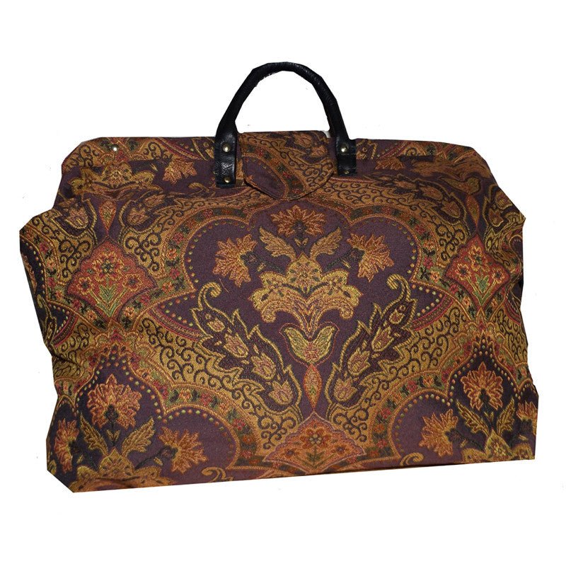 PLUM FLORAL MEDALLION TAPESTRY CARPET BAG