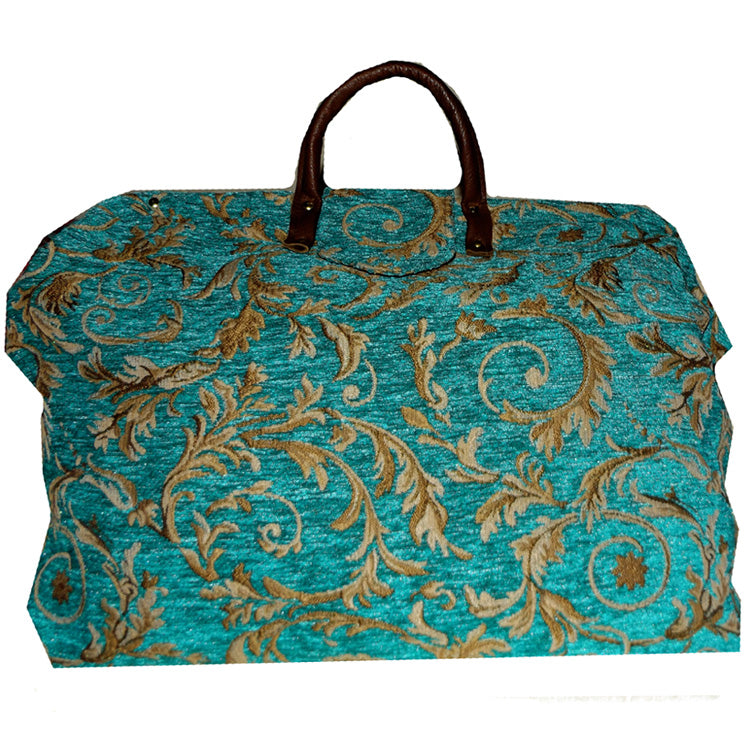 TURQUOISE SWIRL CHENILLE TAPESTRY CARPET BAG