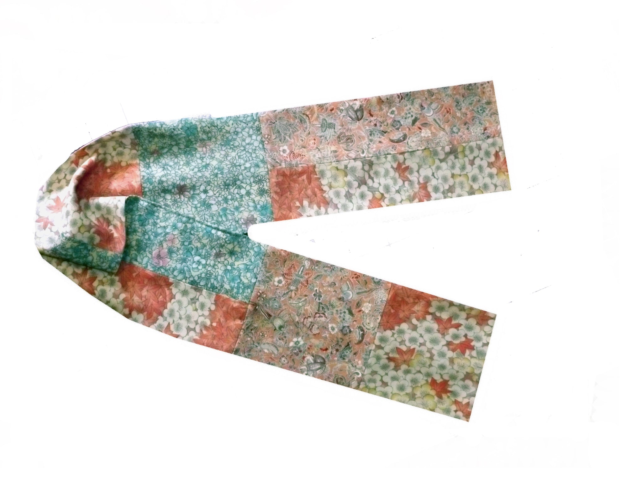 PEACH, PINK & BLUE FLORAL KIMONO SILK SCARF