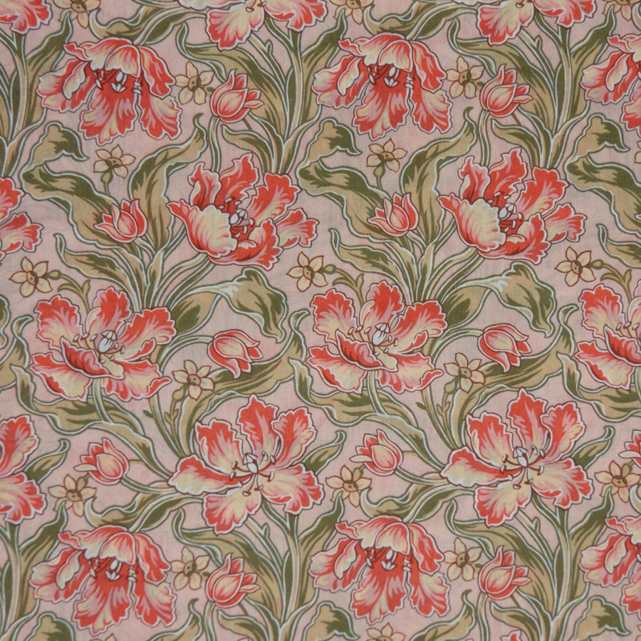 PEACH & PINK 'ARCHIVE TULIPS' LIBERTY LAWN COTTON HANDKERCHIEF