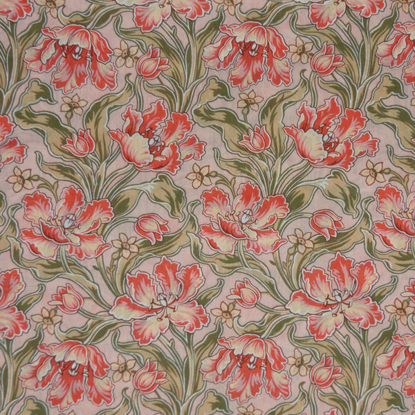 PEACH & PINK 'ARCHIVE TULIPS' LIBERTY LAWN COTTON HANDKERCHIEF