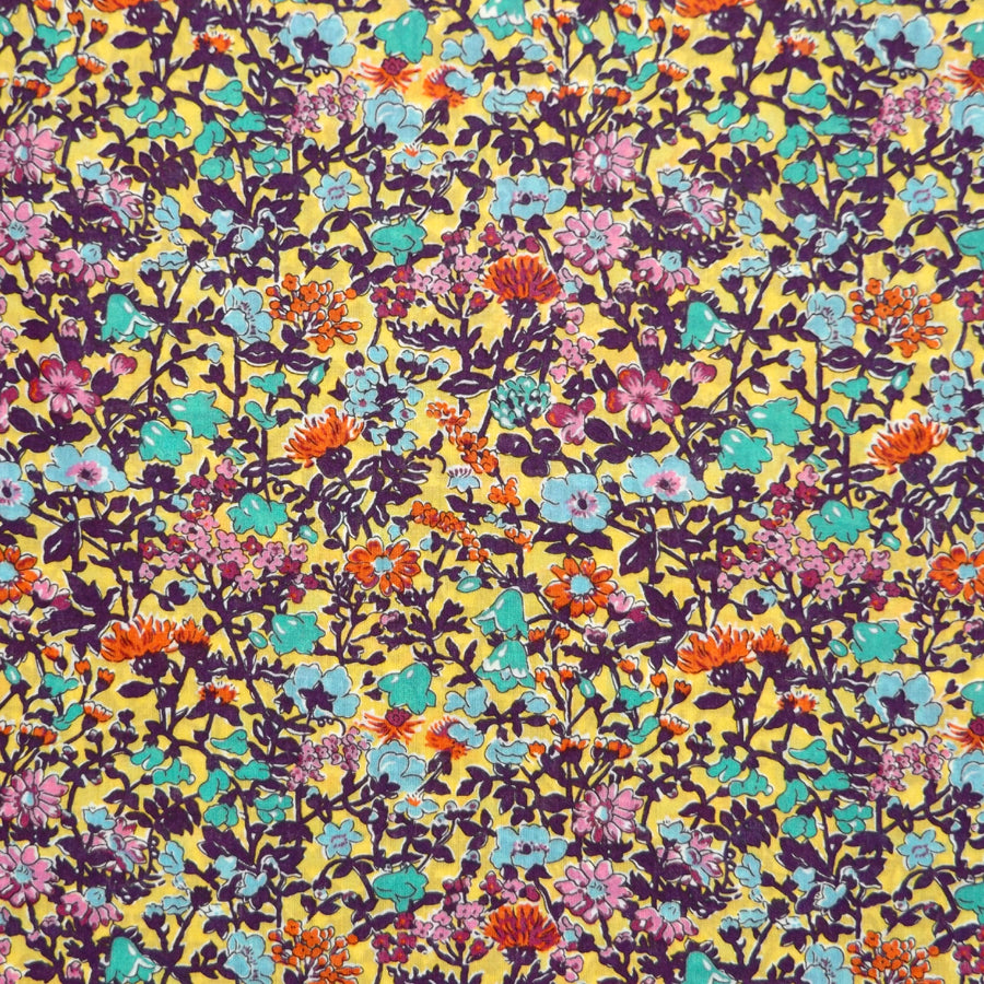 YELLOW & MULTICOLOR FLORAL 'BABINGDON' LIBERTY LAWN COTTON POCKET SQUARE HANDKERCHIEF