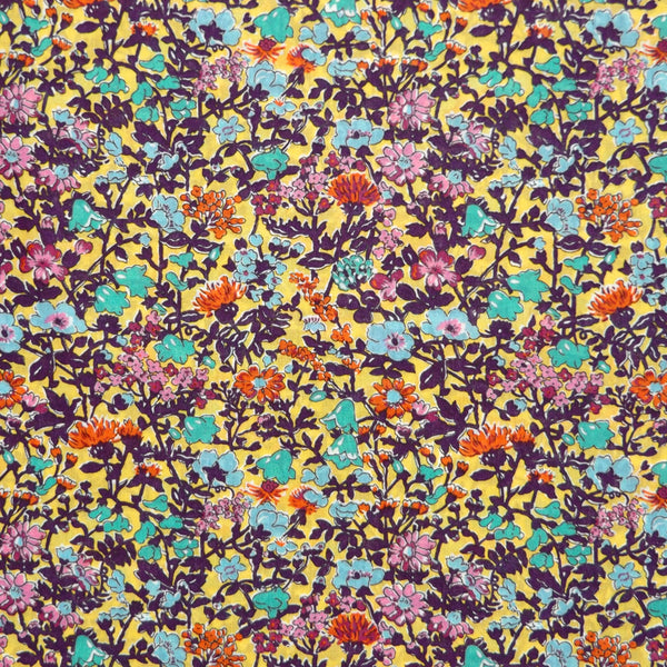 YELLOW & MULTICOLOR FLORAL'BABINGDON' LIBERTY LAWN COTTON HANDKERCHIEF