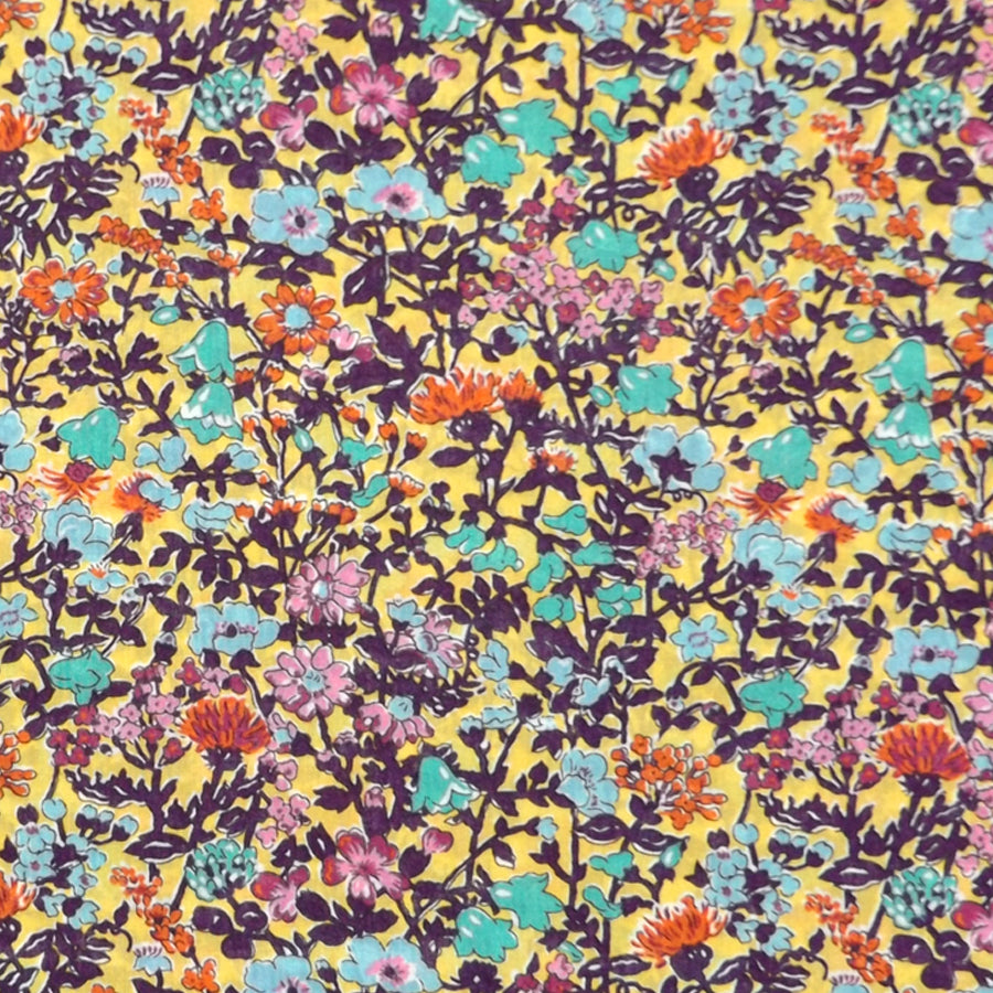 YELLOW & MULTICOLOR FLORAL'BABINGDON' LIBERTY LAWN COTTON HANDKERCHIEF