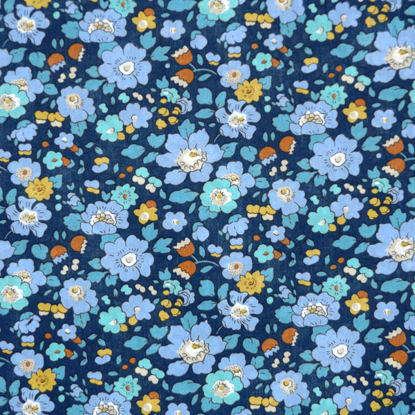 BLUE FLORAL 'BETSY MEADOW' LIBERTY LAWN COTTON HANDKERCHIEF