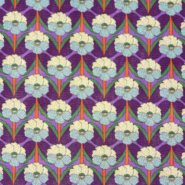 PURPLE & MULTICOLOR FLORAL 'CHEVRON' LIBERTY LAWN COTTON HANDKERCHIEF