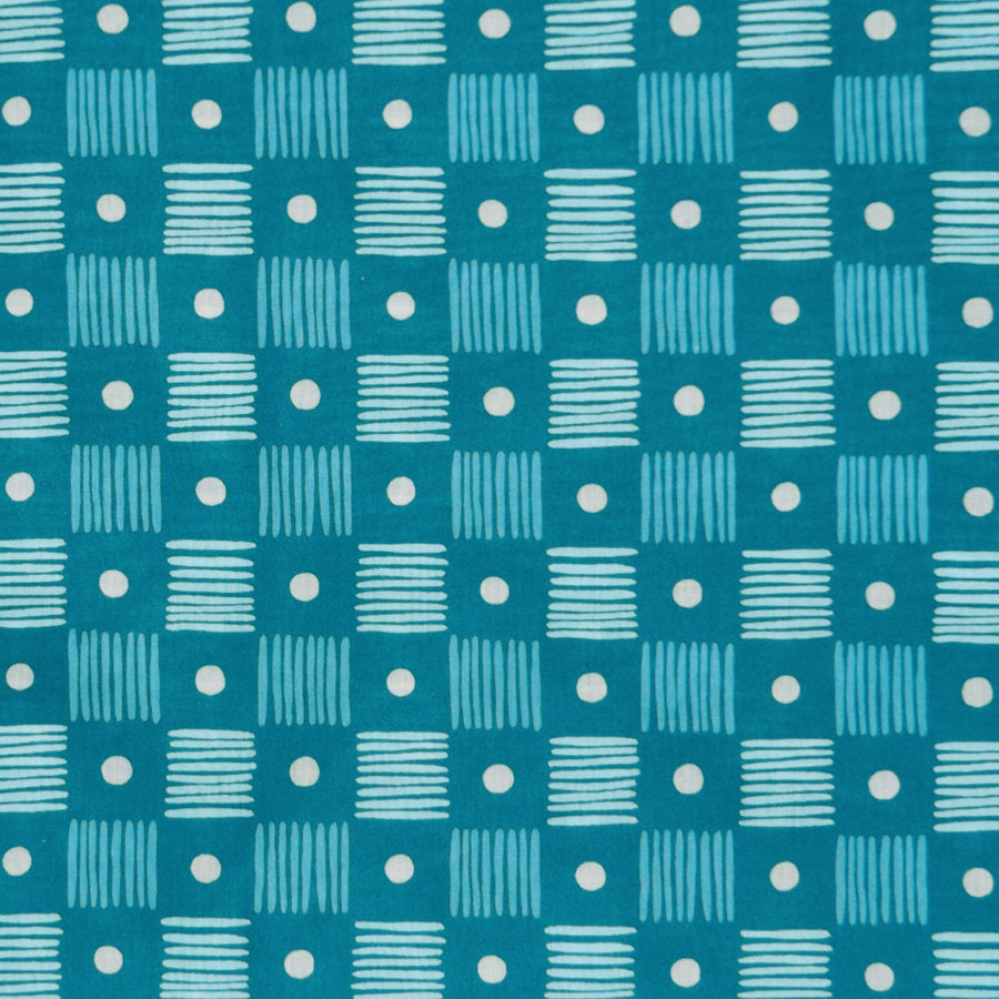 TEAL 'DOTTY CHECK' LIBERTY LAWN COTTON HANDKERCHIEF