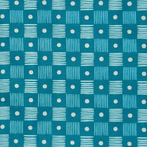 TEAL 'DOTTY CHECK' LIBERTY LAWN COTTON HANDKERCHIEF