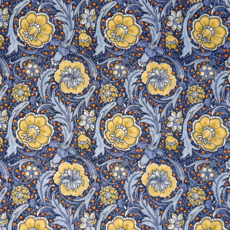 BLUE & YELLOW FLORAL 'FINESSE' LIBERTY ORGANIC LAWN COTTON HANDKERCHIEF