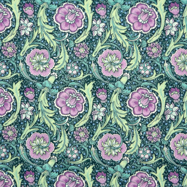 TEAL & LILAC FLORAL 'FINESSE'  LIBERTY ORGANIC LAWN COTTON HANDKERCHIEF