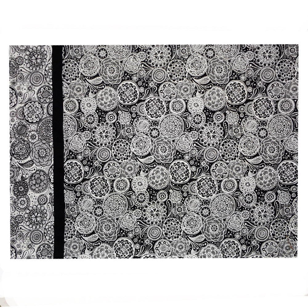 WHITE ON BLACK FLORAL MEDALLIONS PILLOWCASE