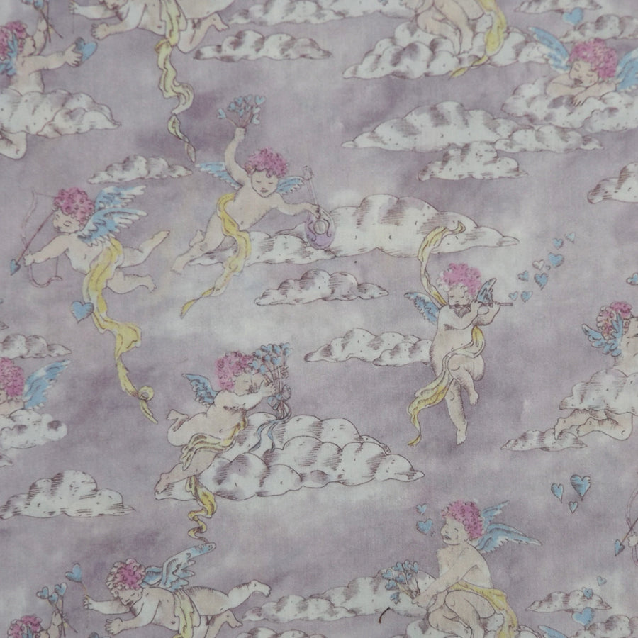 WHIMSICAL CUPIDS LILAC 'CERIWBIAID' LIBERTY LAWN COTTON HANDKERCHIEF