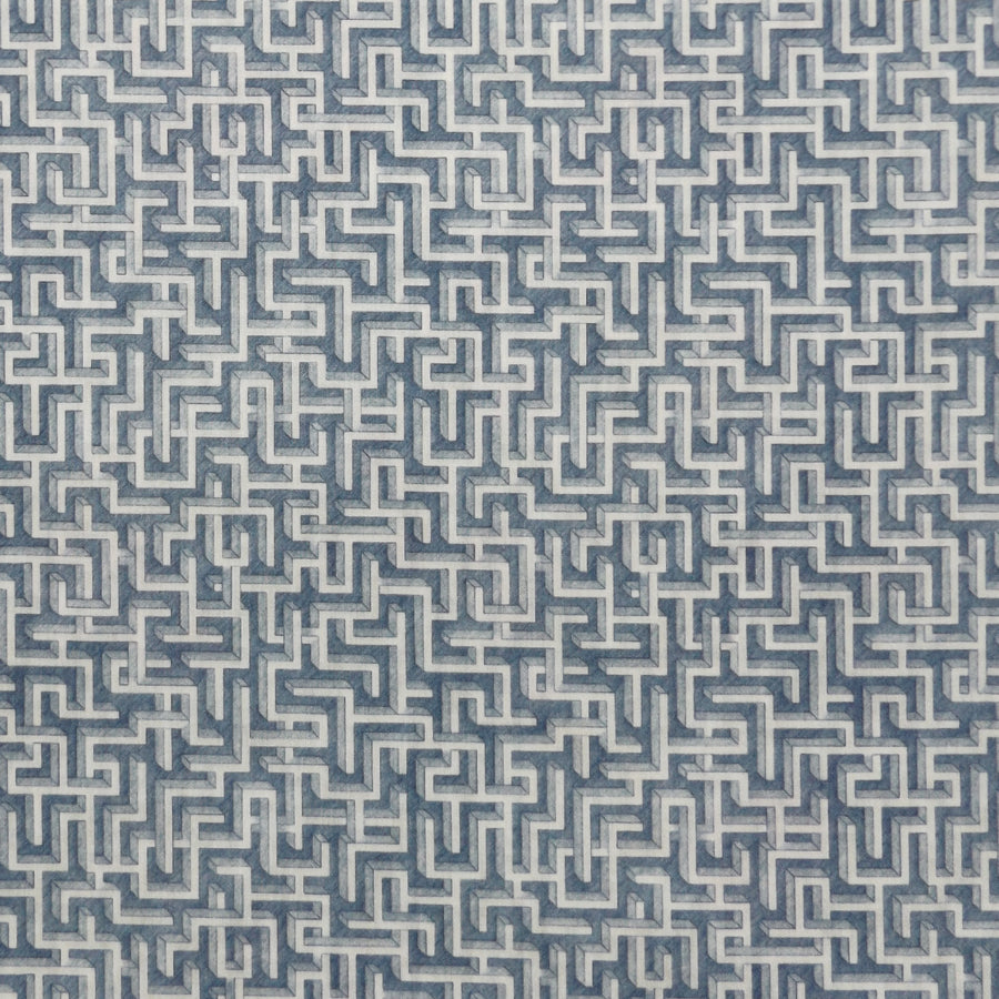 BLUE GEOMETRIC 'MINOS MAZE' LIBERTY LAWN COTTON HANDKERCHIEF