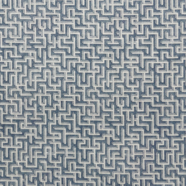 BLUE GEOMETRIC 'MINOS MAZE' LIBERTY LAWN COTTON HANDKERCHIEF