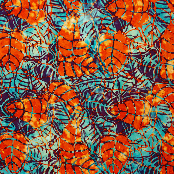 ORANGE & PLUM LEAF BATIK HANDKERCHIEF