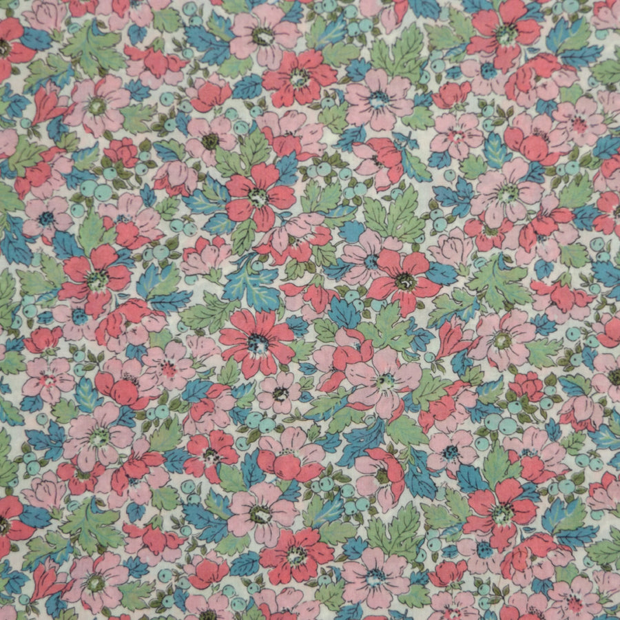 PINK, BLUE & SAGE 'DAHLIA DREAM' LIBERTY LAWN COTTON HANDKERCHIEF