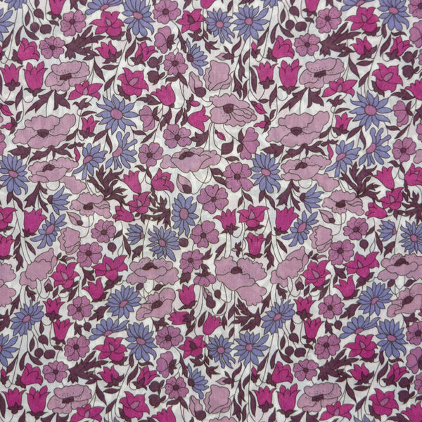LAVENDER & MULTICOLOR 'POPPY & DAISY' LIBERTY LAWN COTTON HANDKERCHIEF