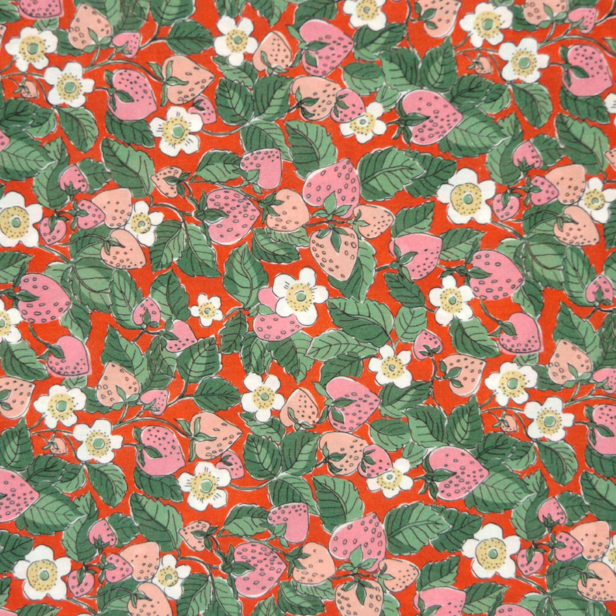 RED & PINK FLORAL PRINT 'STRAWBERRY DREAM' LIBERTY LAWN COTTON HANDKERCHIEF