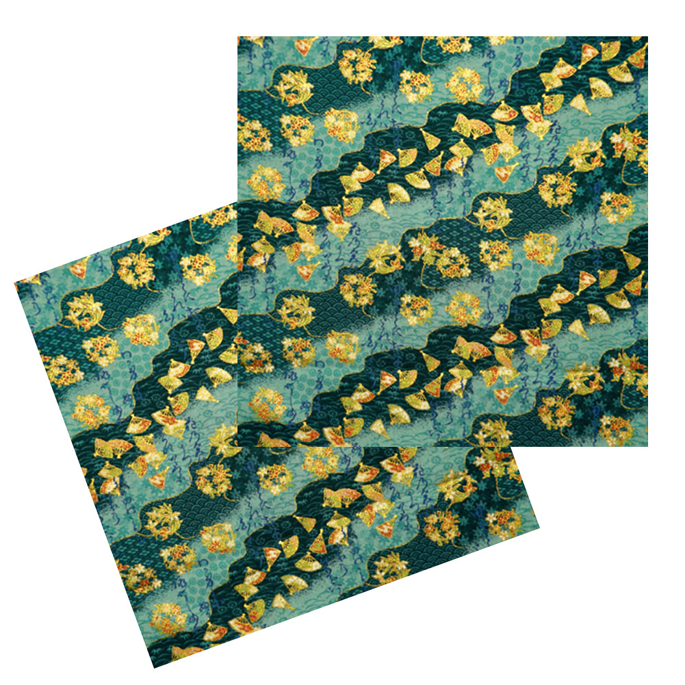 TEAL FLOATING FANS & FLOWERS COCKTAIL NAPKIN SET