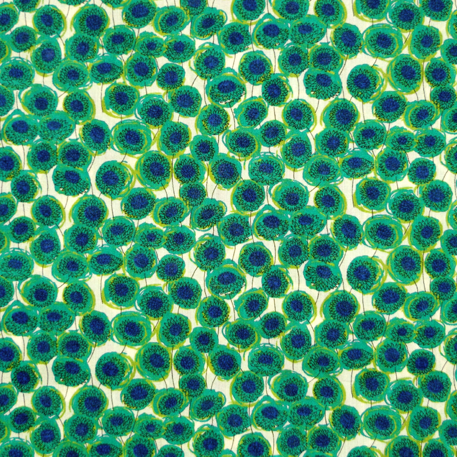 BLUE & GREEN FLORAL 'XANTHE SUNBEAM' LIBERTY LAWN COTTON HANDKERCHIEF