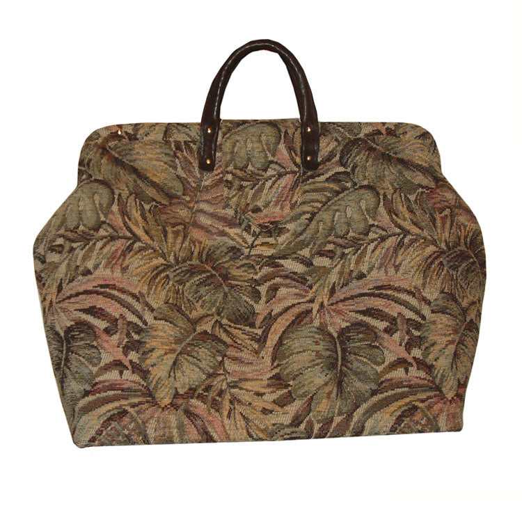 Tan & Green Tropical Chenille Handbag Tapestry Carpet Bag