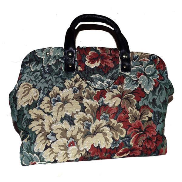 Blue & Multicolor Leafy Floral Tapestry Handbag Carpet Bag