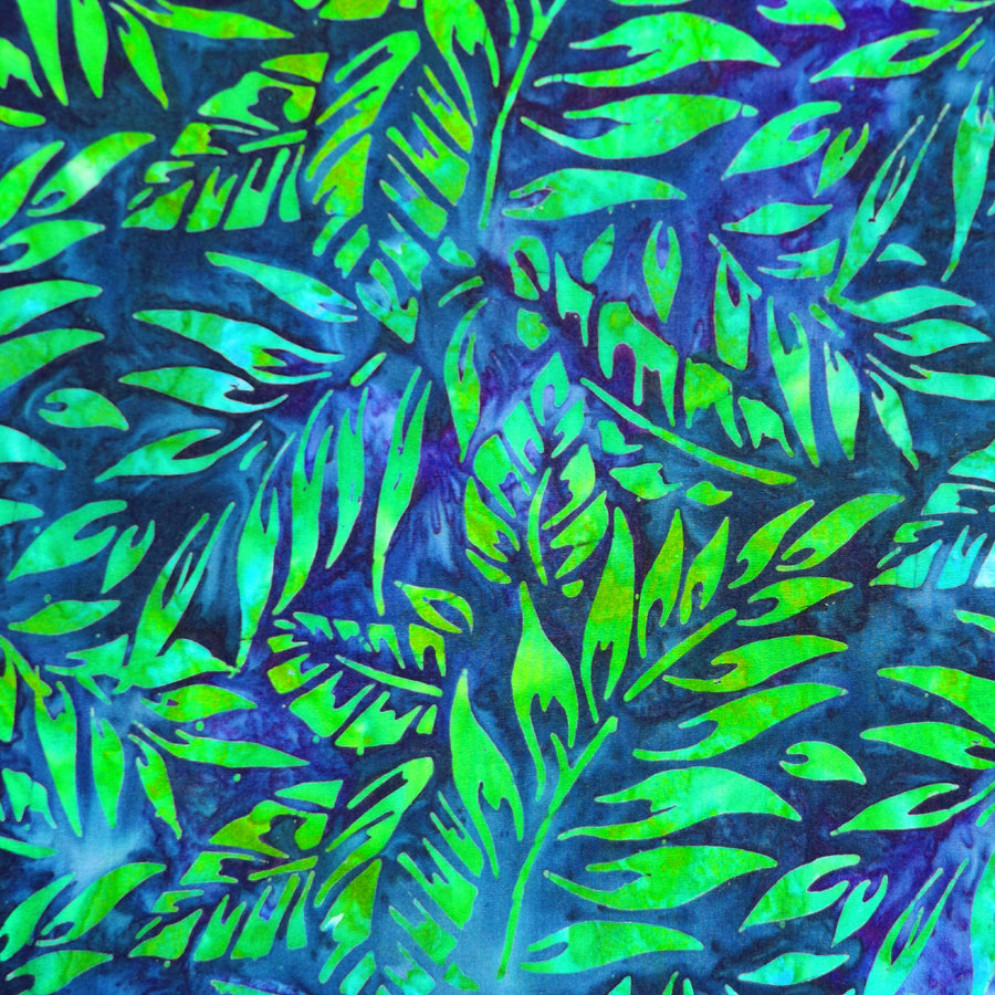BLUE & GREEN TROPICAL LEAVES BATIK HANDKERCHIEF