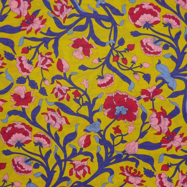 RED & PINK FLORAL ON GOLD 'COLUMBIA ROAD' LIBERTY LAWN COTTON HANDKERCHIEF