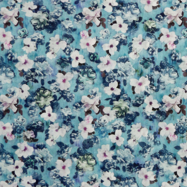 BLUE FLORAL 'ENCORE' LIBERTY ORGANIC LAWN COTTON HANDKERCHIEF