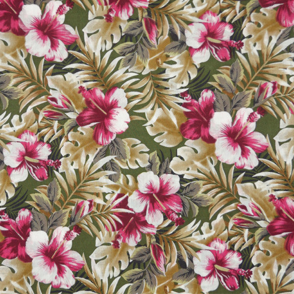 PINK & GREEN HIBISCUS FLORAL LAWN COTTON HANDKERCHIEF