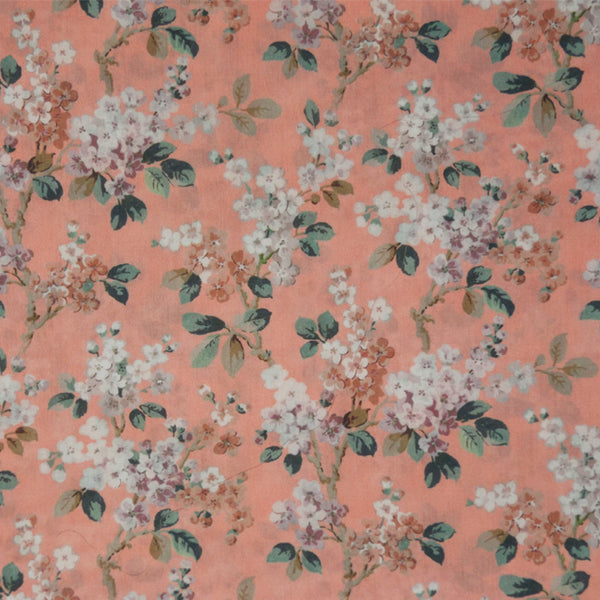 PEACH & CREAM FLORAL 'JOSEPHINE' LIBERTY LAWN COTTON POCKET SQUARE HANDKERCHIEF