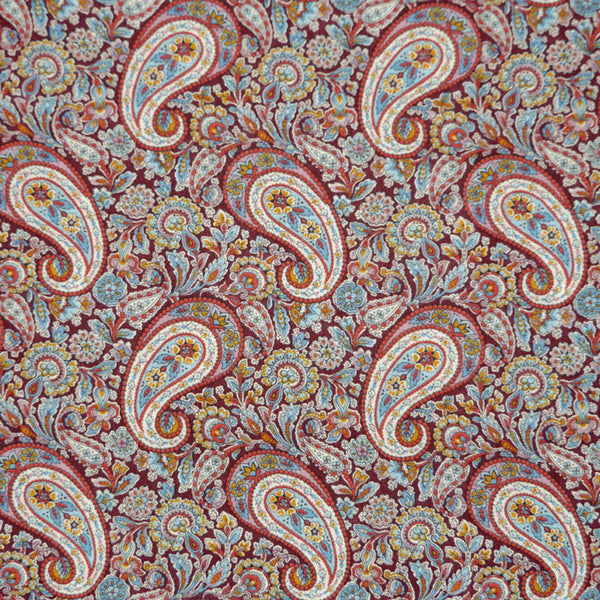 BURGUNDY & BLUE PAISLEY 'LEE MANOR' LIBERTY LAWN COTTON HANDKERCHIEF