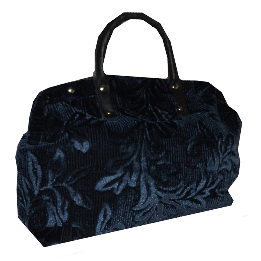 Navy Velvet Chenille Handbag Tapestry Carpet Bag