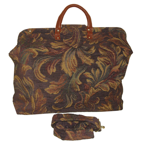 DUSTY PLUM FEATHER SWIRL CHENILLE TAPESTRY CARPET BAG