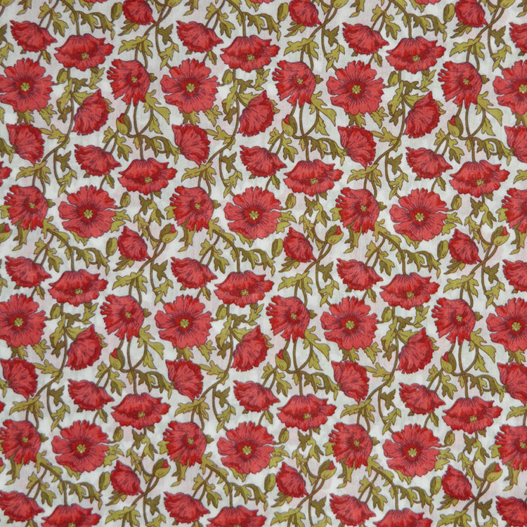 RED & GREEN FLORAL 'ASTELL REECE' LIBERTY LAWN COTTON POCKET SQUARE HANDKERCHIEF