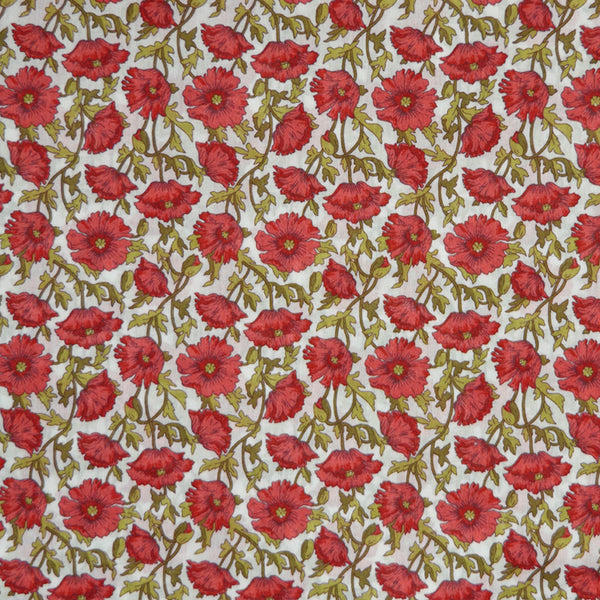 RED & GREEN FLORAL 'ASTELL REECE' LIBERTY LAWN COTTON HANDKERCHIEF