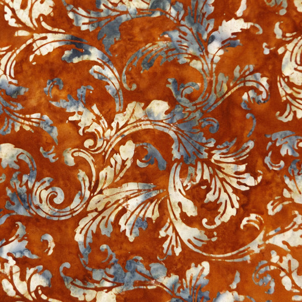 RUST, GREY & TAN SCROLL BATIK HANDKERCHIEF
