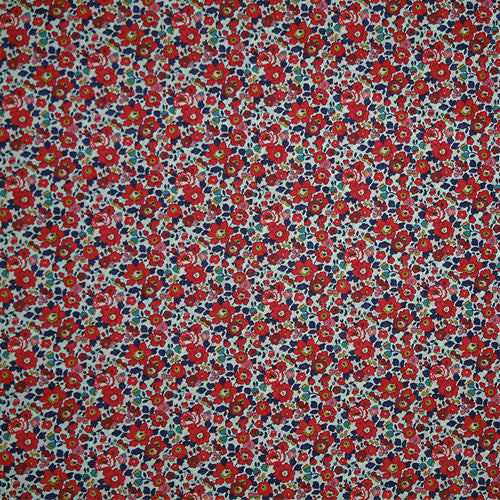RED & BLUE FLORAL 'BETSY ANN' LIBERTY LAWN COTTON POCKET SQUARE HANDKERCHIEF